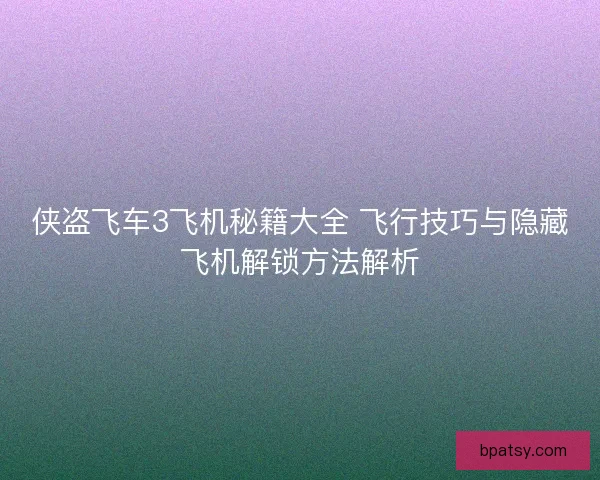侠盗飞车3飞机秘籍大全 飞行技巧与隐藏飞机解锁方法解析